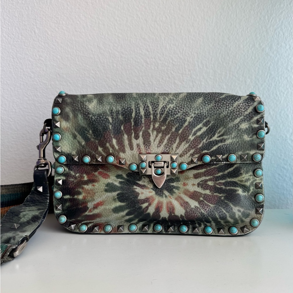 Valentino Turquoise Studded Tie-Dye Crossbody Bag